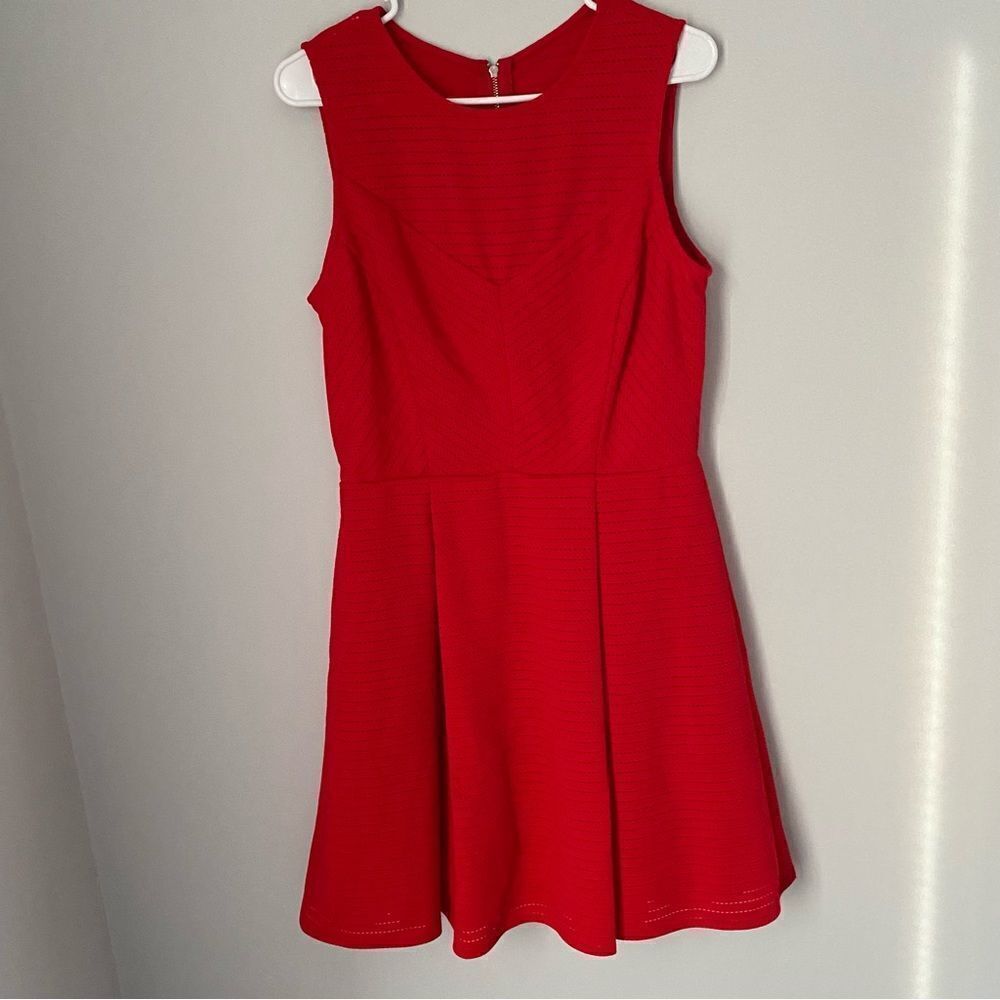 INC Women’s Sleeveless Eyelet Red Fit and Flare Midi Dress Red size 12
